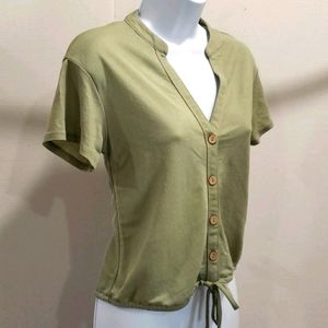 Stunn'd XS olive top tie waist T-shirt pullover
